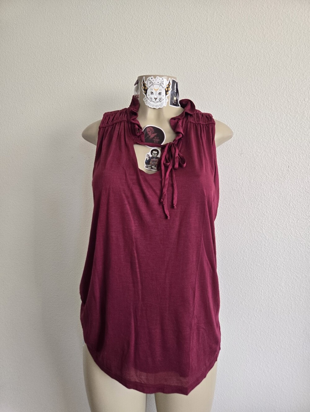 dolan Sleeveless Ruffle Tie-Neck Camisole in Burgundy